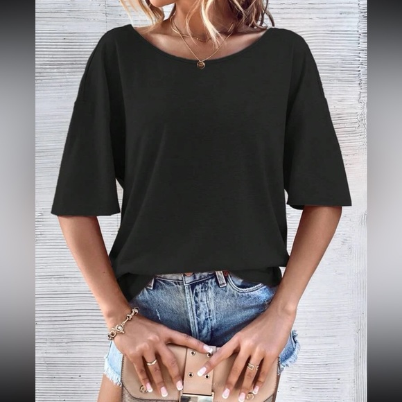 Classic Loose Fit Cut Out Back Batwing Sleeve Tee T Shirt Top Blouse Green - Picture 5 of 9